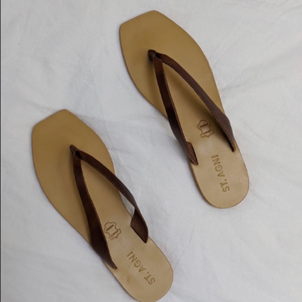 St Agni Brown Leather Square toe Sandals